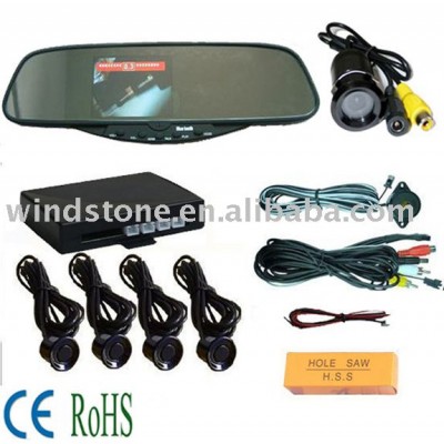 Car Rearview Mirror with 3.5 inch TFT Monitor Wireless Alarm Sensor System